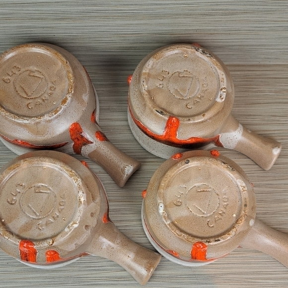 VINTAGE Laurentian pottery set of 4 soup bowl orange lava drip glaze # 643 - Picture 5 of 16